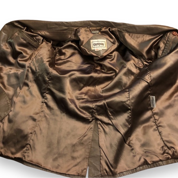 Vintage 80’s Campus Brown Leather Coat Blazer Jacket - Picture 3 of 8